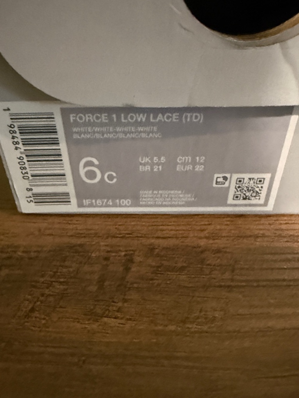 Force1 Low Lace (TD) White Shoe Box Label - Picture 2 of 4